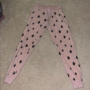 Pink penguin pattern sweat pants small